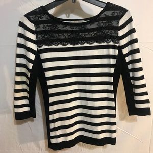 Black and White Stripped shirt with Lace